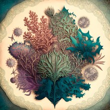 Faded Water Colors Plants Organic Queen Victoria Style Repeating Pattern Paper Texture Colored Ink Philip Henry Gosse Ernst Haeckel James R Eads 