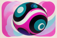 Energetic Abstract Sphere Illustration - Pink, Teal, Black - Generative AI Image