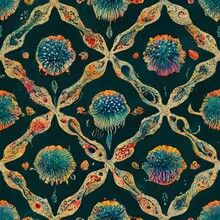 Hand Dyed Repeating Pattern Watercolor Colored Ink Hand Made Paper Texture Philip Henry Gosse Ernst Haeckel James R Eads 