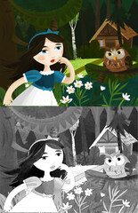 Canvas Print - cartoon princess near forest house illustration