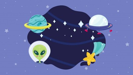 Wall Mural - four space outer icons animation