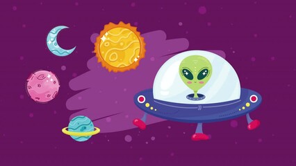 Sticker - alien in ufo space outer animation