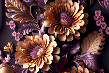 Wall Mural - Beautiful classic flowers pattern for wallpaper or wall decoration. Generative AI illustration