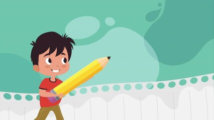 Poster - little boy with pencil character animation