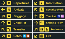 Airport Sign Departure Arrival Travel Icon. Vector Airport Board Airline Sign, Gate Flight Information