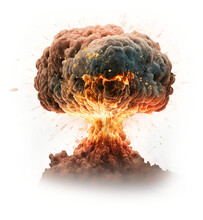Explosion PNG. Realistic Fiery Explosion With Sparks. Large Fireball With Black Smoke On Transparent Background.
