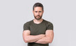 © be free - photo of confident caucasian man with stubble. caucasian man with stubble wear tshirt.