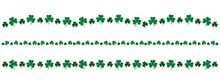Clover Leaf Line, Set Of Green Shamrock Divider Design For Saint Patrick Day, Horizontal Decorative Vector Element