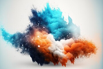 Wall Mural - blue and orange smoke with shiny glitter particles, explosion of color, smoke motion illistration