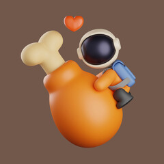 Wall Mural - 3d astronaut sedang memeluk ayam goreng. cute mascot illustration