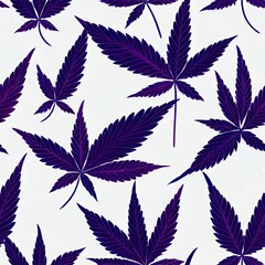 Naklejka na meble Purple marijuana leaves on off white background, seamless pattern. AI generative illustration, pattern in monochrome generated by AI.