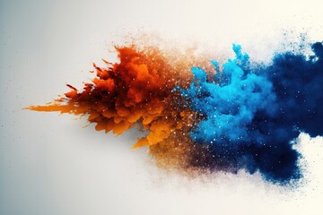 Wall Mural - blue and orange smoke with shiny glitter particles, explosion of color, smoke motion