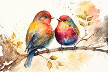 Valentine Love Birds Watercolor, Love Birds