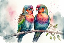 Valentine Love Birds Watercolor, Love Birds