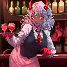 Cute Demon Bartender Anime Generative AI