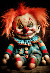 Generative AI abstract render of an evil clown doll