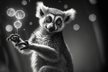 Ring Lemur Performing Magic, Black And White, Generative AI