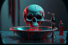 Bloody Skull Over Chrome Sink Dripping Horror