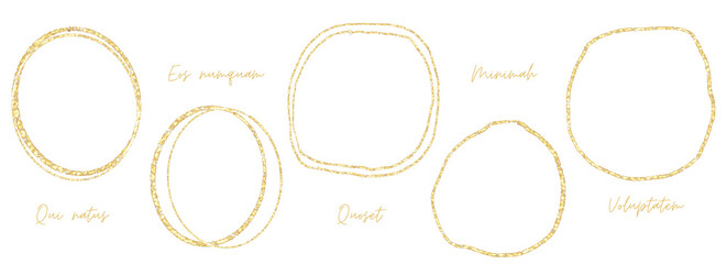 Wall Mural - Gold outline doodle art round frame