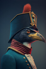 Portrait Of A Royal Penguin Bird King In Full Costumes And Accessories 