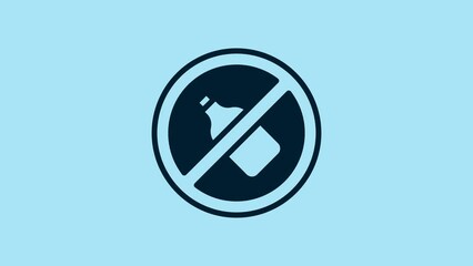 Sticker - Blue No alcohol icon isolated on blue background. Prohibiting alcohol beverages. Forbidden symbol with beer bottle glass. 4K Video motion graphic animation