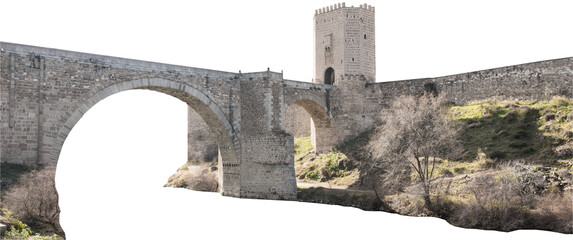 Aufkleber - Isolated PNG cutout of a medieval bridge leading to a huge gate on a transparent background, ideal for photobashing, matte-painting, concept art