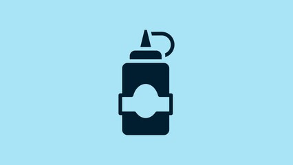 Sticker - Blue Sauce bottle icon isolated on blue background. Ketchup, mustard and mayonnaise bottles with sauce for fast food. 4K Video motion graphic animation