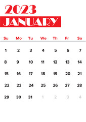 Wall Mural - January 2023 calendar on white background