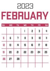 Wall Mural - February 2023 calendar on white background