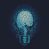  brain in light bulb. idea and creativity. Generative AI