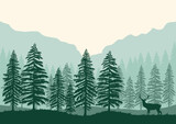 Fototapeta Las - forest landscape and wolf vector illustration.