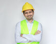 © anut21ng Stock - Portrait Smiling asian construction worker posing with arms crossed isolated white background