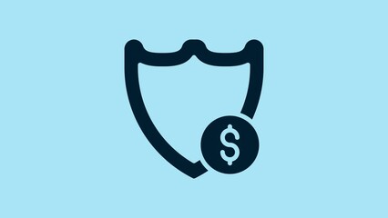 Canvas Print - Blue Shield with dollar symbol icon isolated on blue background. Security shield protection. Money security concept. 4K Video motion graphic animation