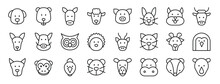 Set Of 24 Outline Web Animals Icons Such As Puppy, Hamster, Donkey, Sheep, Pig, Bunny, Squirell Vector Icons For Report, Presentation, Diagram, Web Design, Mobile App