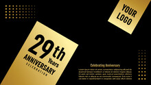 29th Anniversary Celebration Template Design With Gold Color For Anniversary Celebration Event, Invitation Card, Greeting Card, Banner, Poster, Flyer, Book Cover. Vector Template