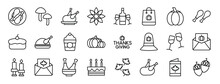 Set Of 24 Outline Web Thanksgiving Icons Such As Chicken Leg, Mushroom, Thanksgiving, Flower, Thanksgiving, Vector Icons For Report, Presentation, Diagram, Web Design, Mobile App