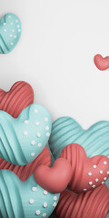 Canvas Print - 3D Render, Clay Modeling of Soft Pastel Color Heart Shape Balloons.