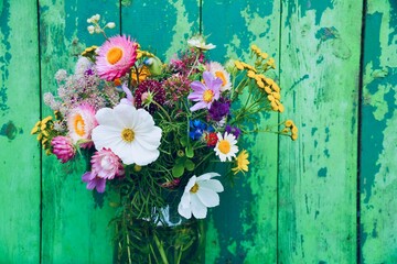 Wall Mural - Beautiful bouquet of wildflowers  - greeting card for mothers day, birthday and wedding