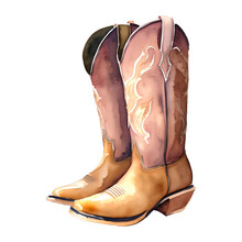 Cowboy Boot Digital Drawing With Watercolor Style Illustration