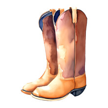Cowboy Boot Digital Drawing With Watercolor Style Illustration