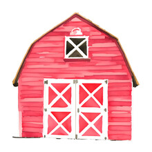 Red Barn Digital Drawing With Watercolor Style Illustration