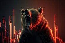 Brown Bear With A Red Crypto Chart In The Background Created With Generative AI Technology