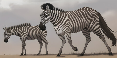 Wall Mural - An epic cartoon illustration and digital painting of a Zebra