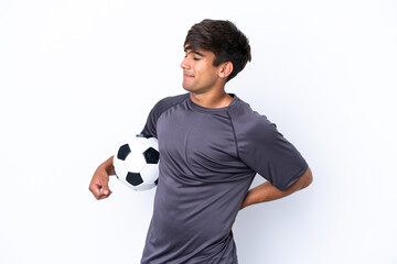 Handsome young football player man isolated on white background suffering from backache for having made an effort