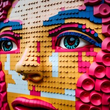 Emotion Is Tolerance Acceptance On A Big Lego Wall About A Beautiful Gipsy Woman Face Close Up Vibrant Colors Colorful Gold Pink Rose Shinig Eyes Background Dimensional Portal Authentic Gipsy 