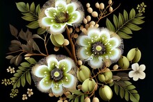 Floral Kiwi Blossom Tree Branches, Generative AI