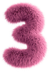 Sticker - Pink 3D Fluffy Number Three