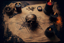 Illustration On The Theme Of Witchcraft, Magic And Communication With Spirits, Witch And Astrology Concept