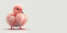 Cute Baby Flamingo On Light Background With Copy Space. Generative AI.