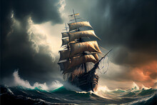 Galleon The Dutchman Illustration Great For LARGE PRINTS Or Children Decoration, Editorial, Book Or CD Cover, Wallpaper, Cards, HIGH RESOLUTION 6667x10000px 300 Dpi Great Large Prints, Up To 57x85 Cm